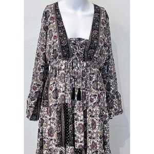 Boemo Anthropologie Milkmaid Boho Peasant Tiered Maxi Dress Size M Festival